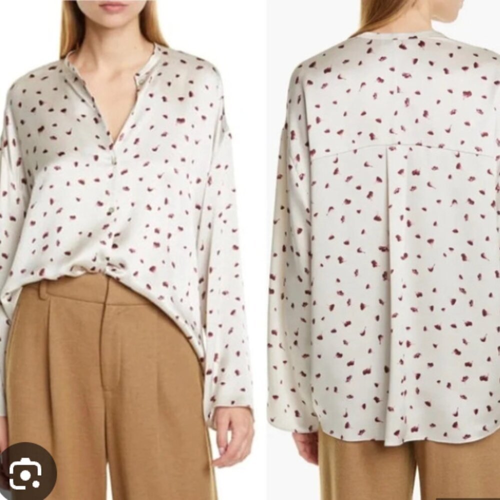 Vince 100% Silk Romantic Fallen Petal Cream Printed Button Up Blouse Top XL $325